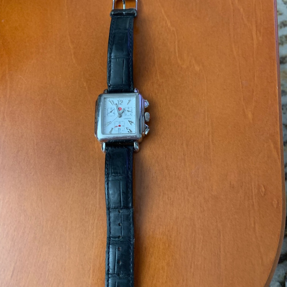 Michele Urban Chronograph Watch with Black Leather Band. All original
